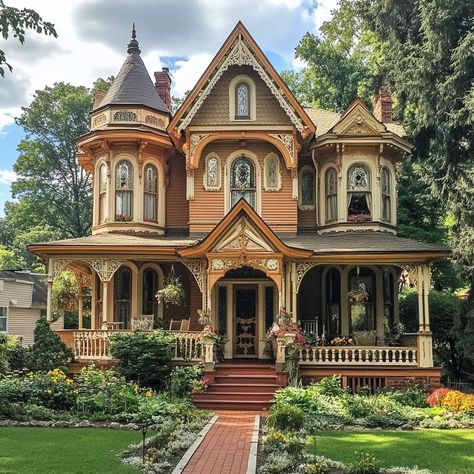 Step back in time with this stunning Victorian charmer! ✨ The intricate details, vibrant colors, and charming porch make it a true fairytale home. 🏡 #victorianhouse #historichome #architecture #dreamhome #homegoals #vintage #charleston Bright Victorian House, Fairytale Victorian House, Grand Victorian House, 1920s Victorian House, Painted Lady Victorian House, Victorian Houses Interior, Victorian Houses Exterior, Circular Porch, Small Victorian Homes