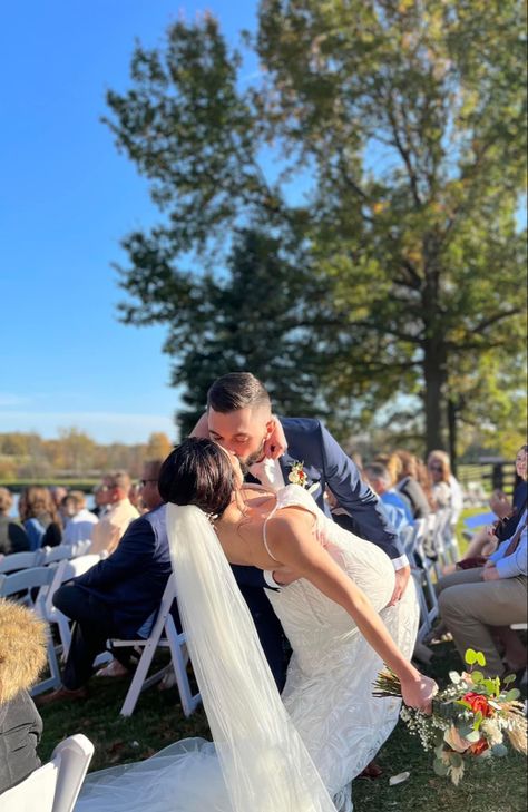 Guest perspective of Dip kiss in the middle of the aisle walking back Dip Kiss, Kiss Wedding, Terracotta Wedding, Wedding Kiss, Inspo Pics, Shade Trees, Tree Wedding, A Kiss, Diy Wedding Decorations