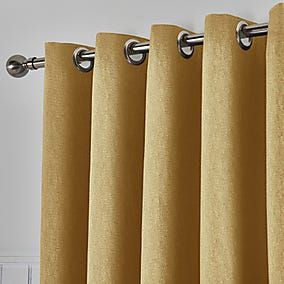 Vermont Mustard Eyelet Curtains | Dunelm Curtains Dunelm, Ochre Yellow, Eyelet Curtains, Types Of Curtains, Curtain Sizes, Kitchen Utilities, Pleated Curtains, Lined Curtains, Pencil Pleat