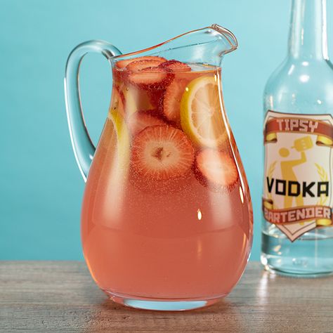 GIGGLE JUICE 8 oz. (240ml) Vodka 750ml Moscato 24 oz. (720ml) Pink Lemonade 12 oz. (360ml) Lemon Lime Soda Garnish: Strawberries/Lemons  PREPARATION 1. Add fruits to base of pitcher before pouring over vodka, moscato, pink lemonade and lemon lime soda. Stir gently and serve in sugar rimmed glasses. DRINK RESPONSIBLY! Giggle Juice Recipe, Pink Alcoholic Drinks, Tipsy Bartender Recipes, Giggle Juice, Moscato Sangria, Lemonade Sangria, Ballin On A Budget, Strawberry Vodka, Rimmed Glasses