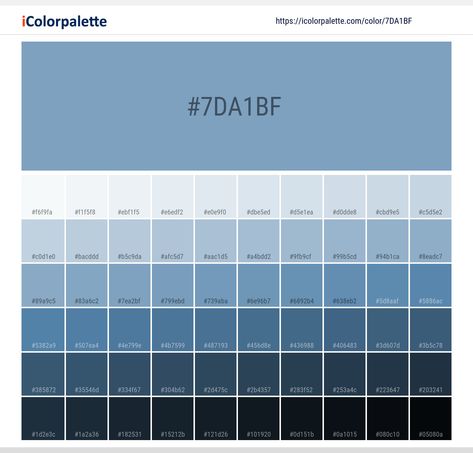 Color space information Pantone 16-4120 Tpx Dusk Blue Color | Hex color Code #7DA1BF. Similar Pantone Color name Information, Color Schemes, Light / Darkshades, Tones, Similar Colors , Preview the color and download Photoshop swatch and solid color background image Blue Color Hex, Pantone Color Book, Space Information, Rgb Color Codes, Hexadecimal Color, Hex Color, Pantone Colour Palettes, Dusk Blue, Hex Color Palette