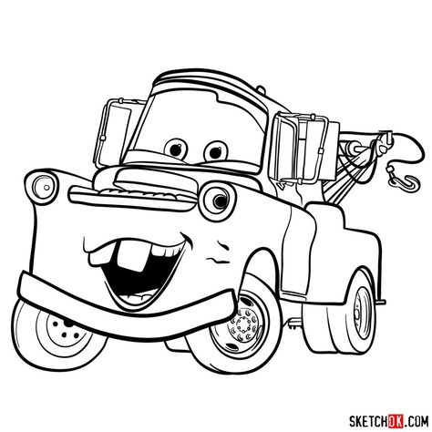 How to draw Tow Mater from Pixar Cars Lightning Mcqueen Drawing, Cars Cartoon Disney, Disney Cars Characters, Car Drawing Easy, Cartoon Car Drawing, Cars Coloring, Tow Mater, Cars Characters, Cars Coloring Pages