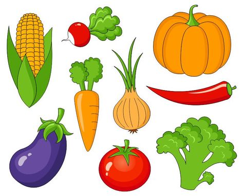 Fruit And Vegetable Clipart Black And White - Clip Art Library Vegetable Crafts, Vegetable Drawing, Vegetables For Babies, Vegetable Cartoon, Vegetable Pictures, Vegetable Illustration, Fruit Vector, Food Clipart, Colorful Vegetables