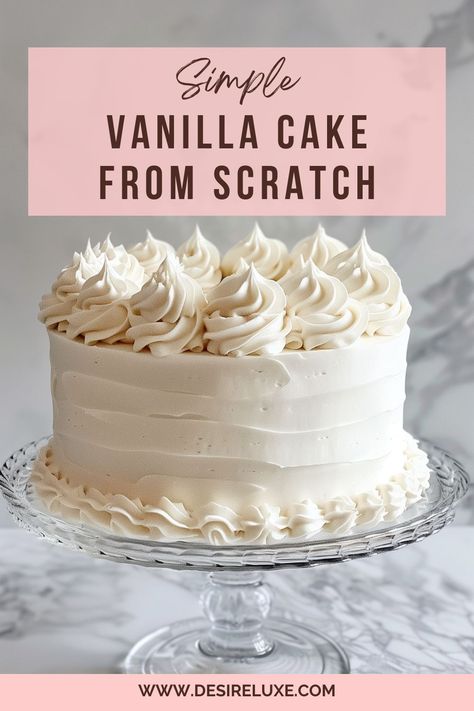 Indulge in the sweet simplicity of our Beginner-Friendly Simple Vanilla Cake Recipe! Perfect for all skill levels, this classic treat is moist, fluffy, and bursting with vanilla flavor. Follow along for step-by-step instructions and baking tips. #VanillaCake #EasyRecipe #BakingForBeginners | by Desire Luxe Light Vanilla Cake Recipe, First Birthday Sheet Cake, Soft Vanilla Cake Recipe, Simple Vanilla Cake Recipe, Vanilla Cake Mix Recipes, Vanilla Cake Recipe Moist, Simple Vanilla Cake, Vanilla Cake From Scratch, Best White Cake Recipe