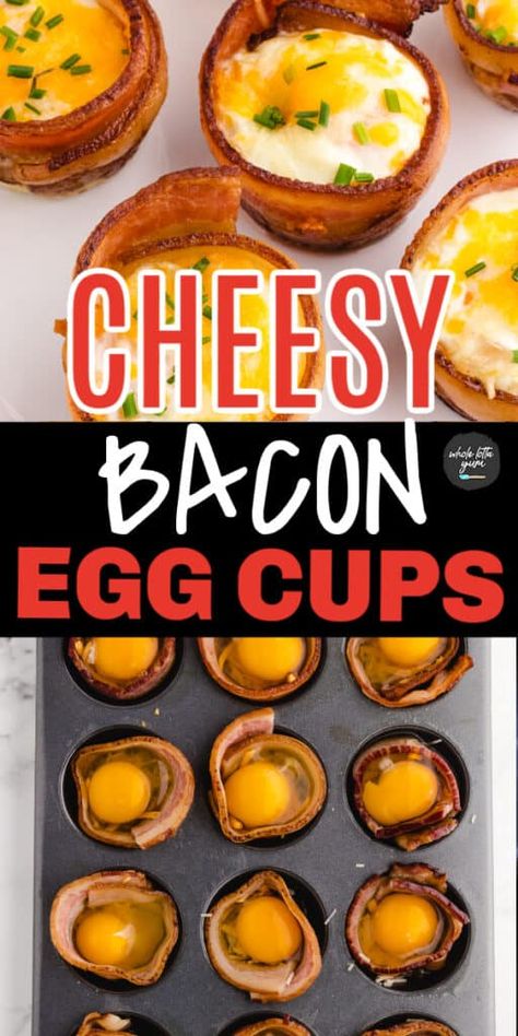 Bacon Wrapped Eggs In Muffin Tin, Turkey Bacon Egg Bites, Egg Cups In Oven, Bacon And Egg Breakfast Cups, Baked Eggs In Muffin Tin, Bacon Egg Muffin Cups, Oven Eggs, Whole Lotta Yum, Bacon Egg Cups