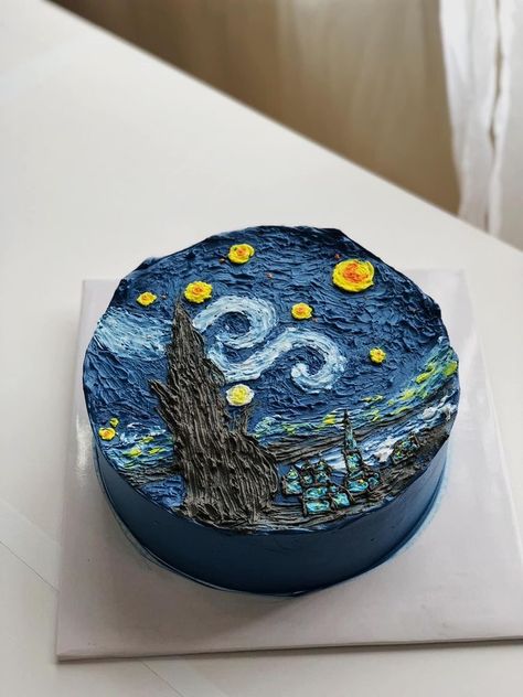 Gogh Cake, Artist Cake, Funny Birthday Cakes, Mini Cakes Birthday, Creative Birthday Cakes, The Starry Night, Pretty Birthday Cakes, Cute Birthday Cakes, Just Cakes