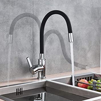 Gougeltd Kitchen Sink Faucet Flexible Rubber Neck Hot Cold Black Pipe Chrome Water Mixer Tap Deck Mounted Rotate Kitchen Tap Brass Kitchen Sink, Modern Kitchen Faucet, Chrome Kitchen Faucet, Bath Inspiration, Black Sink, Chrome Kitchen, Wall Mounted Sink, Vessel Faucets, Kitchen Solutions