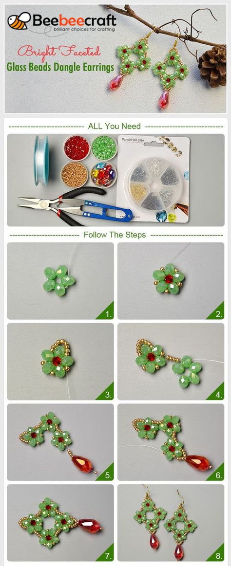 #Beebeecraft tutorials on making #faceted #glassbeads #dangleearring. Faceted Bead Earrings, Beebeecraft Tutorials, Bead Shapes, Earrings Beads, Beautiful Beaded Bracelet, Beaded Earrings Native, Necklace Tutorial, Beaded Crafts, Beaded Jewelry Patterns