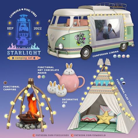 Sims 4 Glamping, Small Mods Sims 4, Sims 4 Studio Ghibli Cc, Sims 4 Inspiration, The Sims 4 Pack, Sims Family, Camping Backyard, Sims Furniture, Hottest Anime