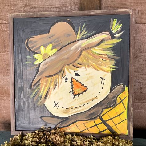 19 By 19 Asking $34 Can Ship Painted By Me Painted Wood Fall Decorations, Fall Easy Canvas Painting, Scarecrow Canvas Painting, Fall Art On Canvas, Canvas Painting For Grandma, Turkey Paintings, Easy Fall Canvas Painting For Beginners, Fall Themed Paintings On Canvas, Easy Fall Canvas Painting