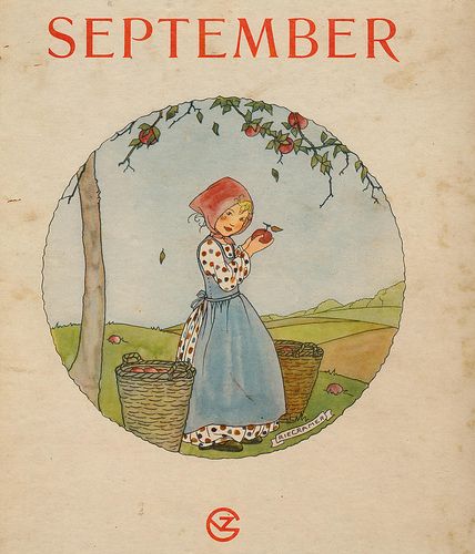 Rie Cramer September, cover | by janwillemsen Arts Month, 자수 디자인, Autumn Art, Childrens Illustrations, Children's Book Illustration, Months In A Year, Vintage Cards, Album Art, Vintage Postcards