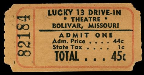 Old movie ticket Movie Theater Tickets, Old Movie Theater, Ticket Cinema, Movie Ticket Stubs, Movie Theater Aesthetic, Vintage Movie Theater, 1960s Movies, Drive In Movie Theater, Movie Ticket