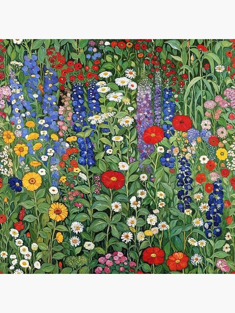 Gustav Klimt Flowers Gardens, Klimt Garden, Klimt Flower Garden, Drawing Elements, Gustav Klimt Art, Klimt Paintings, Klimt Art, Floral Oil Paintings, Garden Painting