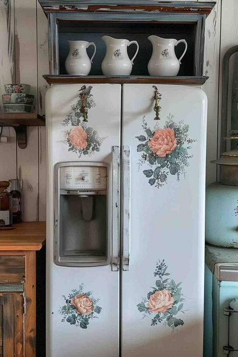 35 Creative Top of the Fridge Decor Inspiration for a Modern Home Decorating Side Of Fridge, Fridge Art Ideas, Over The Refrigerator Cabinet Ideas, Above The Refrigerator Ideas, Over Fridge Decor, Plants On Top Of Fridge, Decorate Top Of Refrigerator, Side Of Fridge Decor, Above The Fridge Ideas