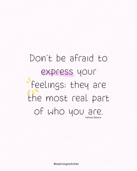 Expressing your feelings is a sign of strength and authenticity. Embrace your emotions and let your true self shine. 🌟🗣️ 📘 Quote from "The Language of Letting Go" by Melody Beattie. #ExpressYourself #Authenticity #EmotionalHealth #PersonalGrowth #Inspiration #Motivation #SelfAcceptance #PositiveThinking #MentalHealth #SelfLove #Empowerment Express Emotions Quotes, Emotions Quotes Expressing, Quotes About Expressing Your Feelings, Express Yourself Quotes, Express Feelings Quotes, The Language Of Letting Go, Expressing Feelings Quotes, Expressing Your Feelings Quotes, Showing Emotions