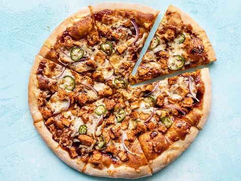 Get the classic BBQ Chicken Pizza recipe, plus other fun toppings you can add that pair well with BBQ and make your pizza even more flavorful. Budgetbytes.com Chicken Bbq Pizza, Homemade Bbq Chicken Pizza, Bbq Chicken Pizza Recipe, Chicken Pizza Recipe, Crispy Pizza Crust, Chicken Pizza Recipes, Sweet Bbq Sauce, Bbq Pizza, Pre Cooked Chicken