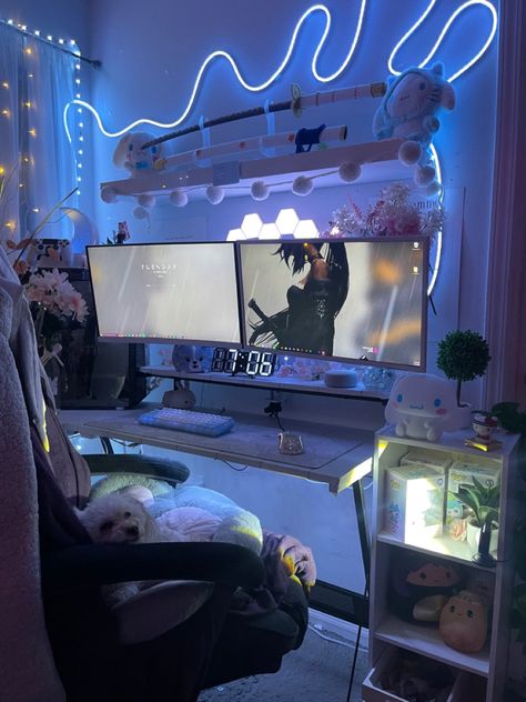 Stream Room Ideas, Best Pc Setup, Clean Setup, Gaming Room Ideas, Games Room Inspiration, Gaming Desk Setup, Cozy Desk, Setup Gaming, Gamer Setup