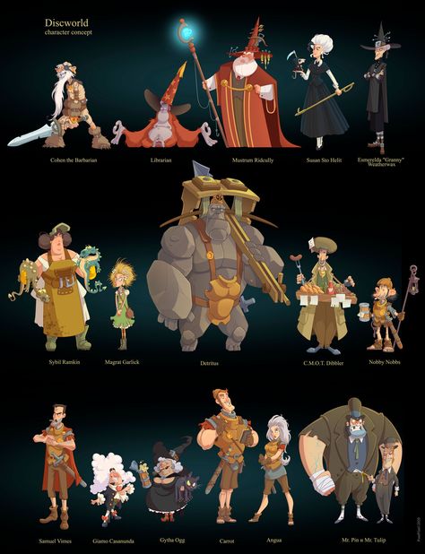 Discworld characters, Anton Alexandrov on ArtStation at https://www.artstation.com/artwork/Yeo8XY Discworld Cosplay, Discworld Fanart, Disc World, Discworld Art, Discworld Characters, Ankh Morpork, Discworld Books, Terry Pratchett Books, Terry Pratchett Discworld