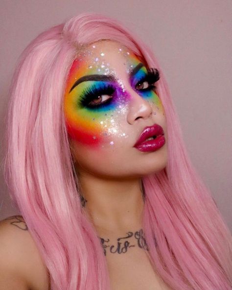 Pansexual Pride Makeup, Gay Pride Makeup, Pansexual Makeup, Bisexual Makeup, Pride Makeup Looks, Makeup Pride, Pride 2023, Drag Make-up, Gold Hair Colors