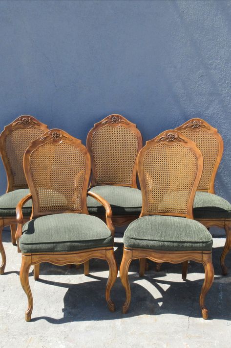 Drexel Vintage French Provincial Cane Back Chairs for Rent Boho Chairs, French Provincial Living Room, Cane Chairs, Cane Dining Chairs, Cane Back Chairs, Dining Room French, French Dining Chairs, Dining Room Remodel, Boho Chair