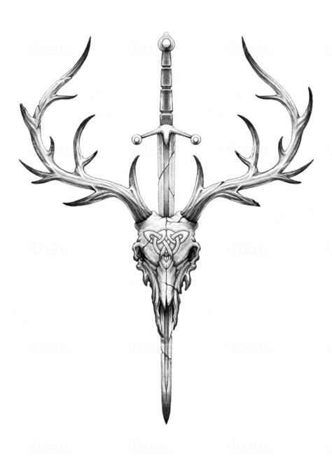 Unique gothic tattoo design expertly crafted with a dark aesthetic. Buck Tattoo Design, Deer Skull Tattoo Design, Deer Skull Tattoo For Men, Animal Tattoos Men, Dark Meaning Tattoos, Deer Tattoo Men, Bear Skull Tattoo, Crow Skull Tattoo, Mens Back Tattoo