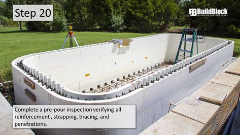 ICF Pool Construction in 25 Steps - BuildBlock Insulating Concrete Forms Diy Concrete Pool, Cement Pools, Raised Pools, Build Your Own Pool, Insulated Concrete Forms, Indoor Pool Design, Pool Kits, Swimming Pool Construction, Pools Backyard Inground