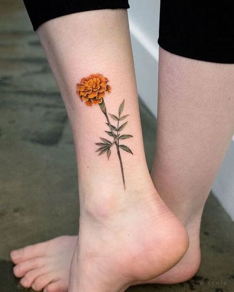 20 Marigold and Cosmos October Birth Flower Tattoo Designs Ideas – EntertainmentMesh Yellow Marigold Tattoo, Black Marigold Tattoo, Marigold Flower Tattoo Design, Fine Line Marigold Tattoo, Marigolds Tattoo, Marigold Tattoo Design, Marigold Tattoos, Marigold Flower Tattoo, Spring Tattoo