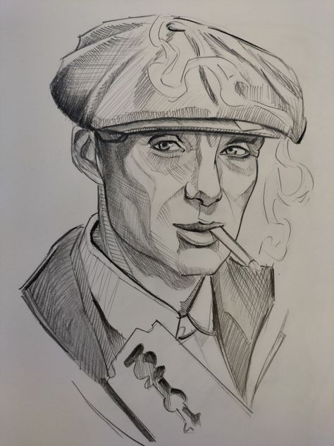 Celebrity Drawings Easy, Thomas Shelby Sketch, Sigma Sketch, Thomas Shelby Drawing, Movie Character Sketch, Sigma Drawing, Photorealistic Drawings, Hellboy Tattoo, Celebrity Artwork