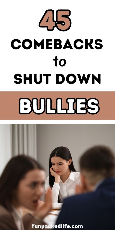 Stand up to bullies with these powerful comebacks! Empower yourself and others with witty responses that shut down negativity instantly. Read the full list now! Come Back For Shut Up, Comebacks To Say, Comebacks For Bullies, Witty Responses, Stand Up To Bullies, Nosey People, Sarcastic Comebacks, Snappy Comebacks, Savage Comebacks