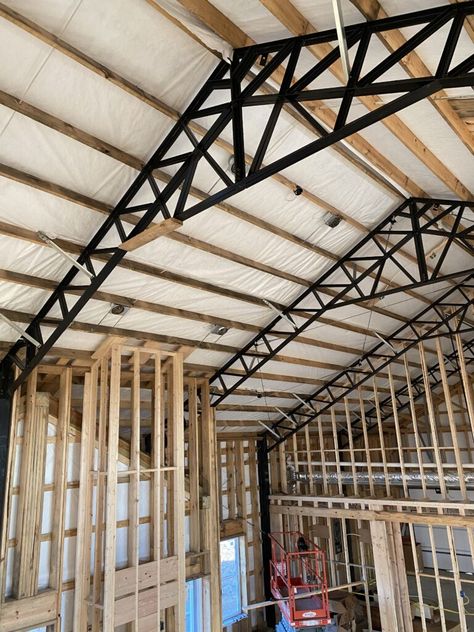 Interior Barndominium, Diy Barndominium, Barndominium Pictures, Above Garage Apartment, Pole Barn Shop, Rough In Plumbing, Barn House Plans Barndominium, Building A Pole Barn, Metal Building Designs