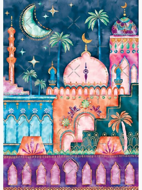 Moroccan Art Painting, Morocco Landscape, Morocco Painting, Eid Theme, Arabian Design, Morocco Architecture, Moroccan Painting, Aladdin Art, Moroccan Wall Art