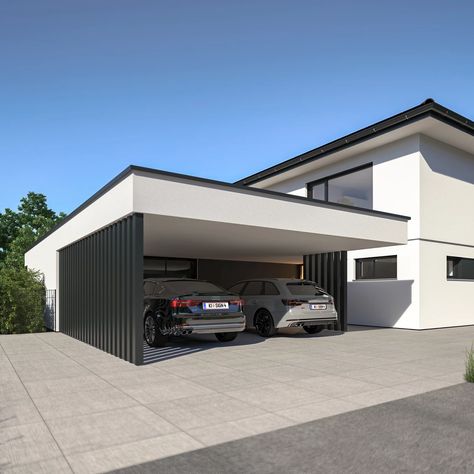 SENSATION1848 by POINTL MARTIN DESIGN STUDIOS Car Port Extension, Car Porch Design, Carport Modern, Modern Carport, Carport Ideas, Midcentury Architecture, Modern Garage Doors, Carport Garage, Garage Style