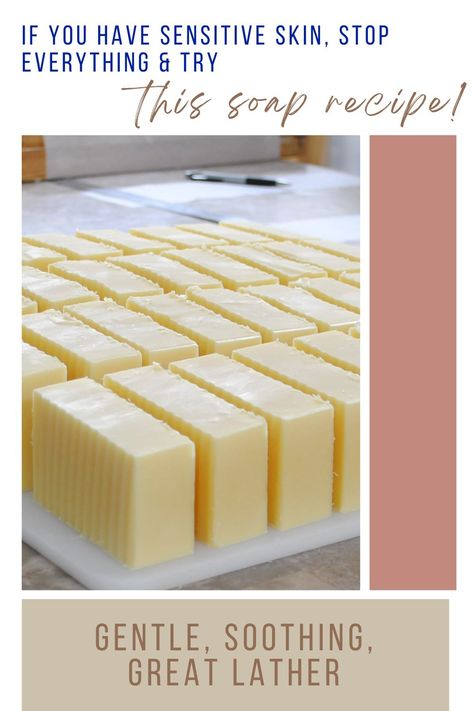 soap recipe for sensitive skin Moisturizing Cold Process Soap Recipe, Sensitive Skin Soap Recipe, Diy Soap For Sensitive Skin, Homemade Bar Soap For Sensitive Skin, Homemade Body Soap Bar, Hemp Soap Recipe, Basic Soap Recipe, Soap Base Recipe, Facial Soap Recipe