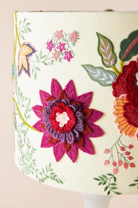 Embroidered Jessamine Lamp Shade | Anthropologie Anthropologie Lamp, Lamp Shade Crafts, Colorful Lamp Shades, Bohemian Lamp, Floral Lampshade, Lampshade Makeover, Anthropologie Home, Painting Lamps, Diy Home Crafts