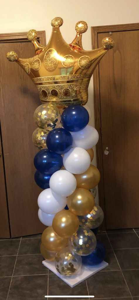 Crown Balloon Decorations, Charro 15 Decorations, Crown Royal Birthday Party, Crown Birthday Theme, Royal Blue And Gold Quince, Royal Party Theme, Royal Prince Baby Shower Theme, King Theme Party, Royalty Theme Party