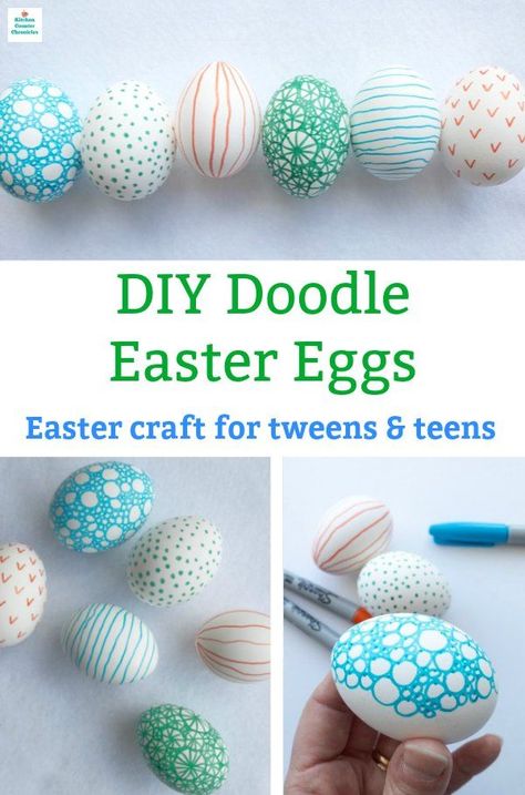 How cool are these doodle Easter eggs? Use Sharpies to bring these Easter eggs to life. A fun Easter craft for tweens and teens.  #eastereggdiy #eastercraftsforteens #eastercraftsfortweens #eastereggs Pom Crafts, Fun Easter Crafts, Crafts For Teens To Make, Easter Eggs Diy, Eggs Easter, Egg Crafts, Easter Craft, Easter Art, Easter Activities