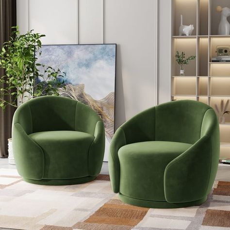 35" Wide Upholstered Swivel Accent Barrel Chairs (Set of 2) - On Sale - Bed Bath & Beyond - 41042860 Barrel Chairs, Apartment Makeover, Swivel Accent Chair, Boucle Fabric, Living Room Set, Green Chair, Barrel Chair, Hotel Design, Furniture Outlet Stores