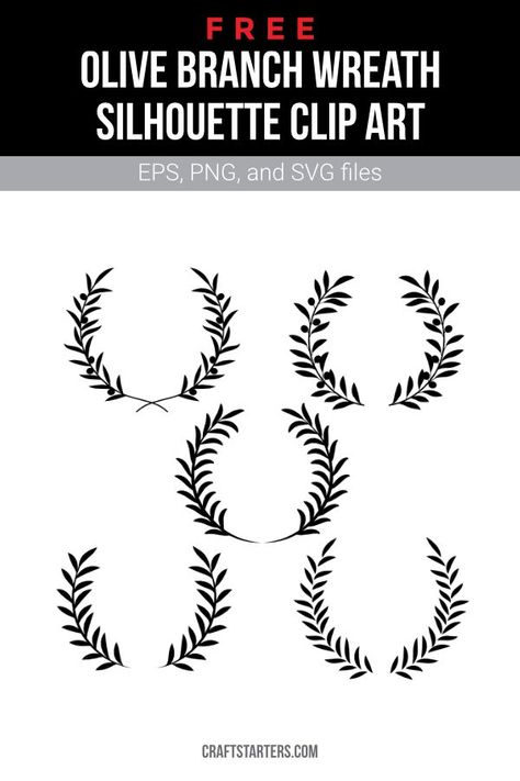 Wreath Svg Free, Wreath Silhouette, Olive Branch Wreath, Branch Wreath, Wreath Svg, Silhouette Clip Art, Svg Free, Olive Branch, Svg Free Files