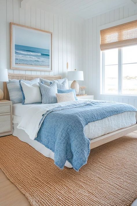 "Elevate your sleep space with the tranquility of a Coastal Cottage Bedroom! 🛏️🌊 Perfect for creating a relaxing, seaside atmosphere. 🌟✨ #BeachHouse #CoastalInspiration #CottageBedroom" Nantucket Bedroom, Coastal Cottage Bedroom, Beachy Bedroom, Beachy Room, Loft Bedroom, Cottage Bedroom, Coastal Cottage, Room Inspiration Bedroom, Bedroom Inspo