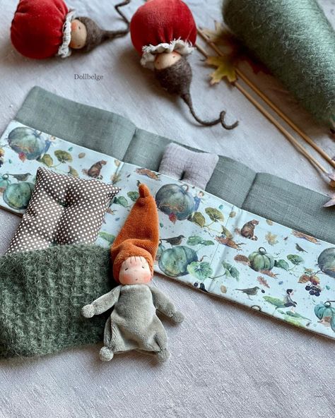 Travel cases for a tiny gnome. There are few left in my e-shop🌿🌿 Tiny gnome, 10cm, comes in the Travel case with handmade bedding 🌿 Great… | Instagram Tiny Waldorf Doll, Waldorf Gnomes, Traveling By Car, Waldorf Inspired Toys, Waldorf Crafts, Christmas Craft Fair, Soft Toy Patterns, Travel Cases, Handmade Bed