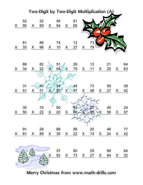 Multiplication Two-Digit by Two-Digit (Vertical; 49 per page) (A) Math Worksheet #freemath Christmas Multiplication Worksheets, 4th Grade Multiplication Worksheets, Christmas Multiplication, Holiday Math Worksheets, Christmas Math Worksheets, Christmas Math Activities, Math Coloring Worksheets, Math Drills, 4th Grade Math Worksheets