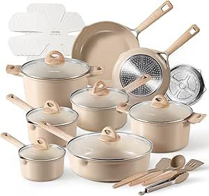 Nice kitchen addition Best Non Stick Cookware Sets, Best Pots And Pans Cookware Set, Nesting Cookware, Healthy Cookware, Ceramic Cookware Set, Kitchen Cookware Sets, Kitchen Addition, Apartment Stuff, Ceramic Cookware