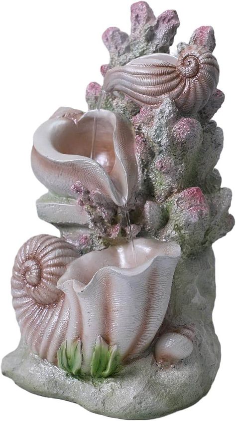 Ferrisland 3-Tier Tabletop Fountain Indoor, White Pink Resin Coral and Shell Water Fountain with LED Lights and Water Pump, 15.7 H Lightweight Waterfall Fountain for Home and Office Decoration Ferrisland Fountain For Home, Ocean Elements, Fountain Indoor, Decorative Fountains, Ocean Room, Tabletop Water Fountain, Diy Garden Fountains, Mermaid Room, Tabletop Fountain