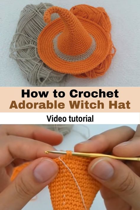 Crochet Small Witch Hat Pattern Free, Slouchy Witch Hat Crochet Pattern Free, Crochet Witch Hat Pattern Free Easy, Crochet Which Hat, Crochet Witch Hat Pattern, Crochet Witch Pattern, Crochet For Halloween, Crochet Witch Hat, Crocheted Halloween