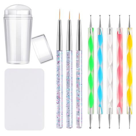 PRICES MAY VARY. 【Nail Stamping Kit】Kalolary jelly nail art stamper kit contains 1pcs jelly nail stamper, 1pcs scrapers, 3pcs nail art liner painting brushes and 5pcs/2ways nail art tool dotting pens, helps you to make your own nail art styles. 【Nail Stamper for Nails】Clear silicone nail stamper make you can easily see where you're pressing on nails and not distort the image. Scraper can easy to scrape off the excess polish from plates, and pick up clear images. 【5 Pcs Nail Dotting Pen】The nib i French Tip Nails Art, Nail Stamp Kit, French Tip Nail Art, Accessories Illustration, Nail Stamp, Nail Pen, Nail Stamper, Nail Art Stamping Plates, Clear Nail