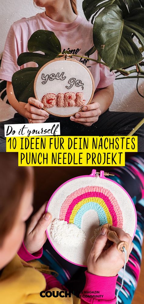 Punch Needling ist zur Zeit der absolute DIY-Trend! easyahoi und wiebkeliebt sind schon ganz vernarrt in den Trend und zeigen dir hier ihre schönsten Punch Needle Projekte! #diy #basteln #doityourself #COUCHstyle Punch Needling, Punch Needle, Do It Yourself, Do It, Crochet Hats, Couch, Crochet