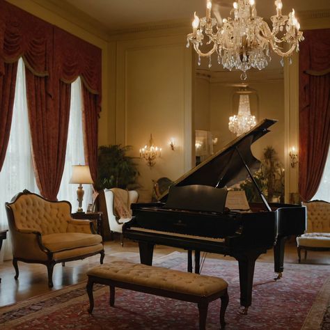 ⚠️LINK IN BIO⚠️ A sophisticated vintage parlor with elegant sofas, antique furniture, and a grand piano, exuding timeless charm and grace. #Parlor #Vintage #Elegant #AntiqueFurniture #GrandPiano Piano Aesthetic Vintage, Grand Piano Aesthetic, Black Grand Piano, Vintage Parlor, Piano Aesthetic, Piano Jazz, Antique Piano, Georgian Interiors, Piano Room