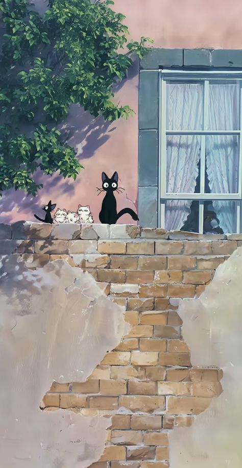 Studio Ghibli Background, Studio Ghibli Characters, Ghibli Artwork, Studio Ghibli Movies, Cute Cat Wallpaper, Studio Ghibli Art, 수채화 그림, Ghibli Art, Dessin Adorable