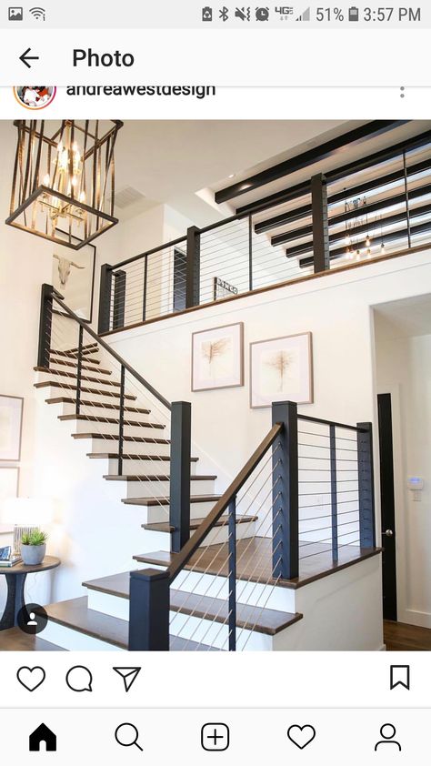 Farmhouse Stairs, Open Trap, Flex Space, Staircase Decor, Casa Country, Staircase Railings, Lan Can, Modern Staircase, Railing Design