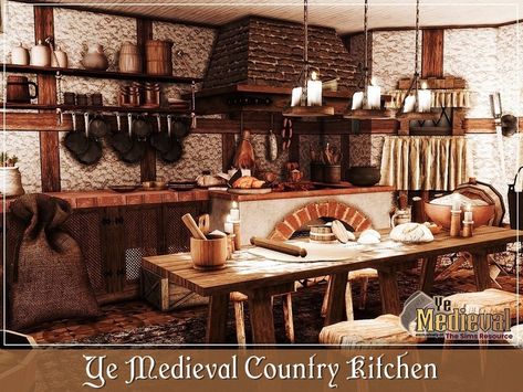 The Sims Resource - Ye Medieval Country Kitchen Medieval Kitchen, Sims Medieval, Sims 4 Kitchen, Sims 4 Tsr, Old Kitchen, The Sims Resource, Sims 4 Mods, Sims Resource, Country Kitchen